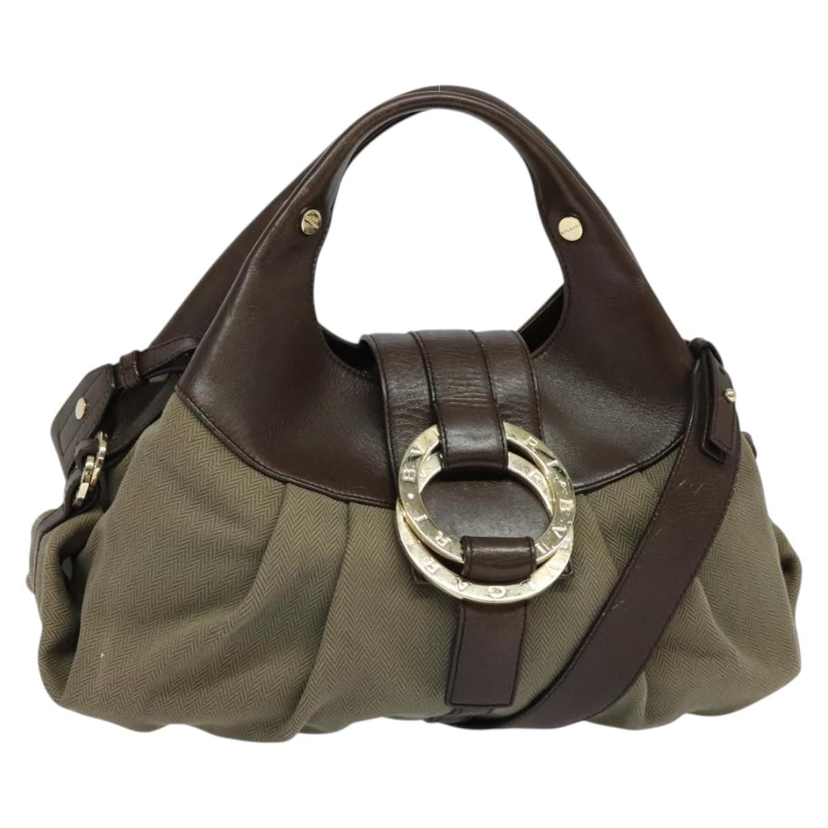 Bvlgari Chandra Hobo Canvas and Leather, BROWN, LEATHER, Handbag