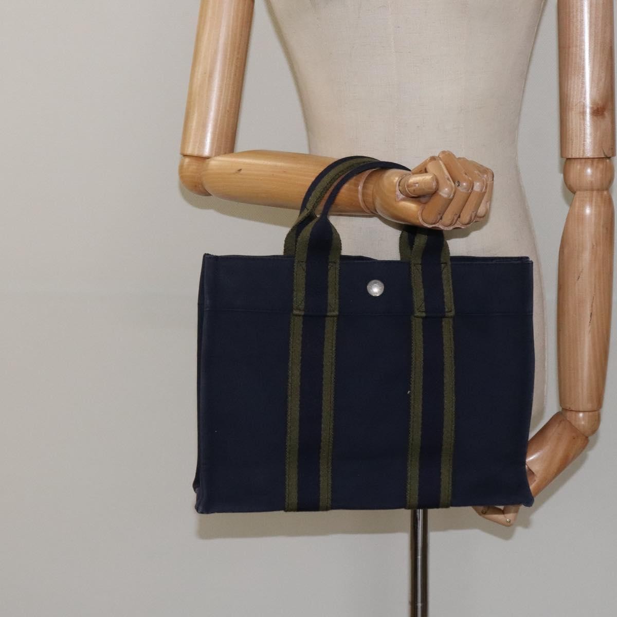 Hermes Fourre Tout Tote Canvas, NAVY, CANVAS, Tote bag