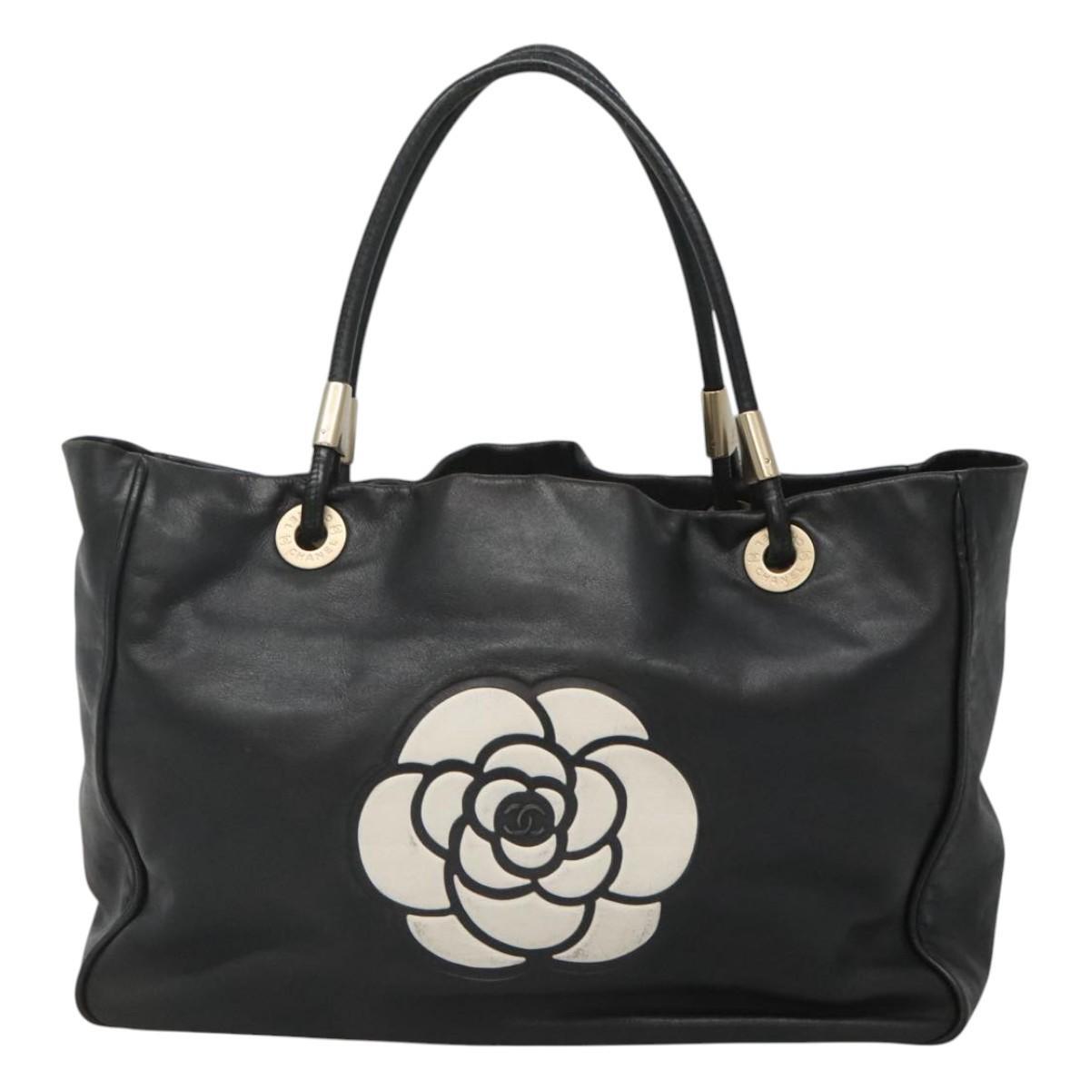 Chanel Camellia Tote Lambskin, BLACK, LEATHER, Tote bag