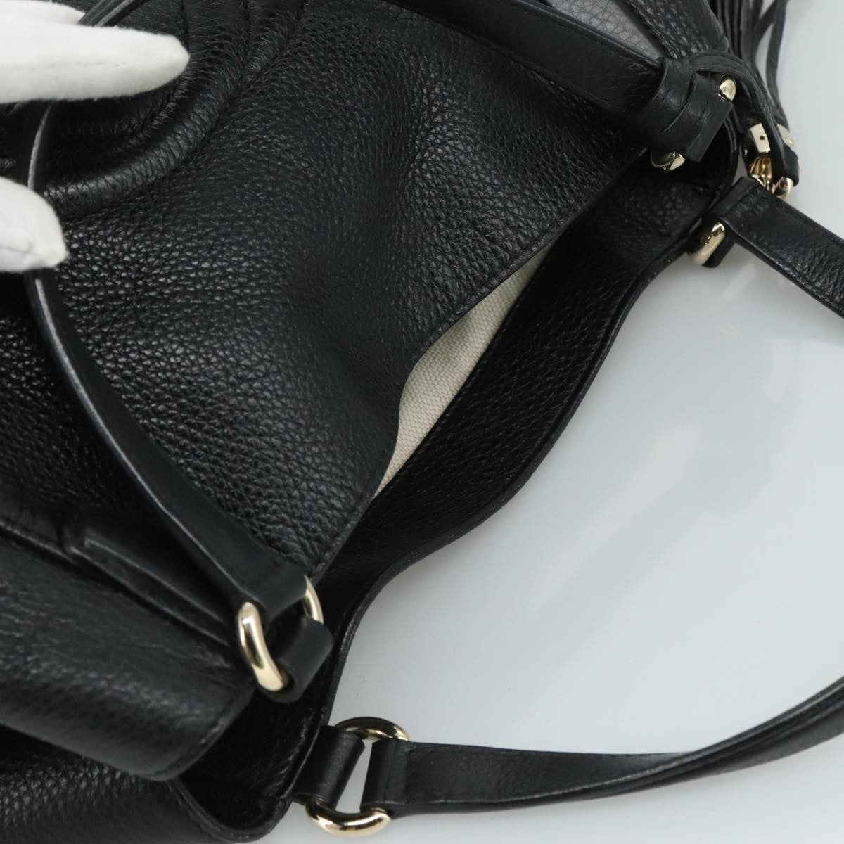 Gucci Soho Shoulder Bag Leather, BLACK, LEATHER, Handbag