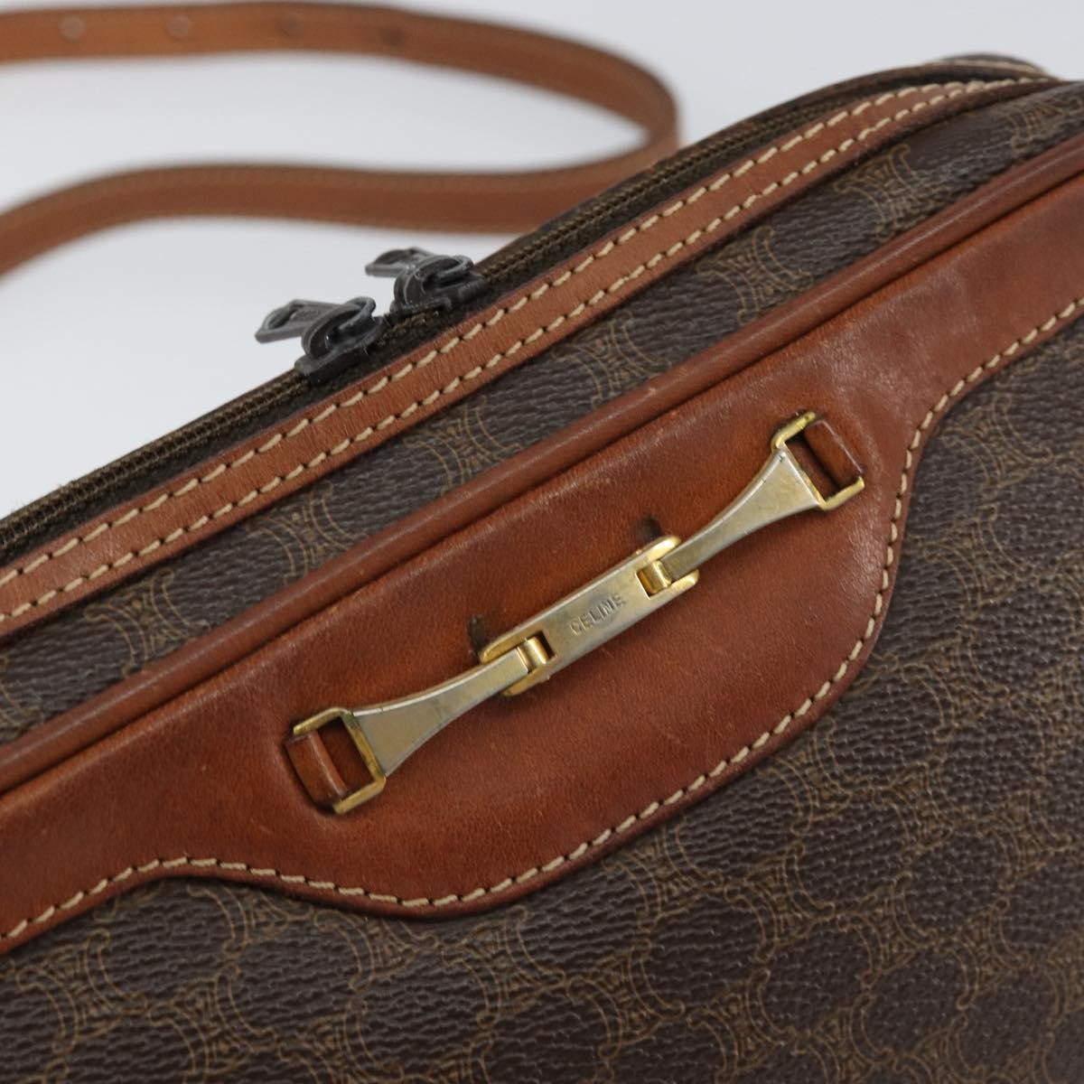 Celine Vintage Macadam Shoulder Bag Canvas and Leather, BROWN, CANVAS, Shoulder bag