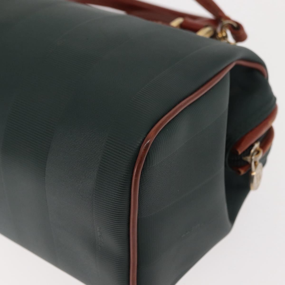 Fendi Vintage Pequin Convertible Boston Bag Coated Canvas, GREEN, CANVAS, Handbag