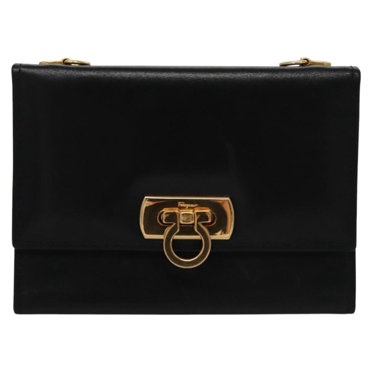 Salvatore Ferragamo Vintage Gancini Flap Crossbody Bag Leather, BLACK, LEATHER, Clutche & pouche
