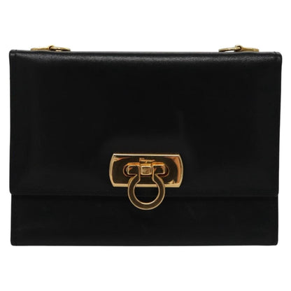Salvatore Ferragamo Vintage Gancini Flap Crossbody Bag Leather, BLACK, LEATHER, Clutche & pouche