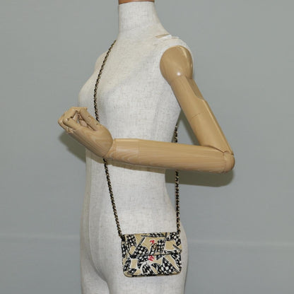 Chanel Flap Card Holder on Chain Quilted Printed Canvas, BEIGE, CANVAS, Card Holders