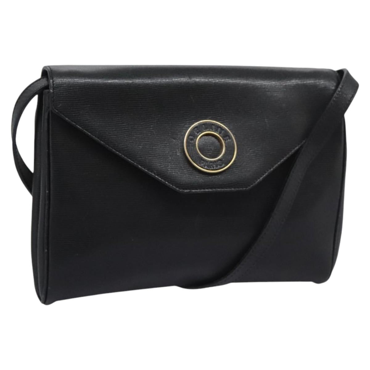 Celine Vintage Circle Logo Crossbody Bag Leather, BLACK, LEATHER, Crossbody bag