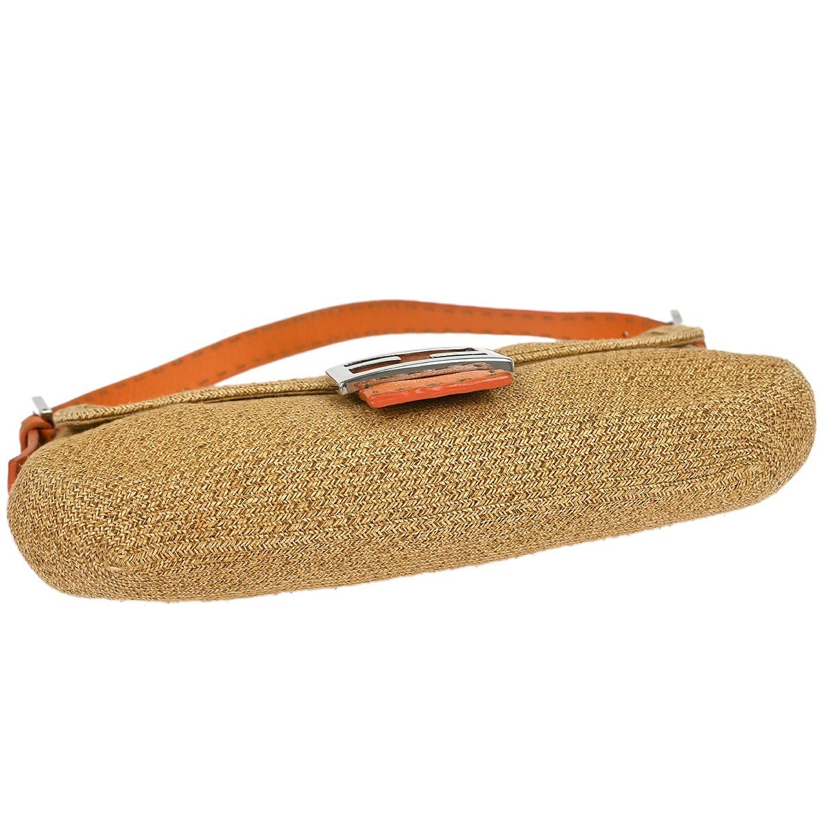 Fendi Selleria Shoulder Bag Leather, "BEIGE,ORANGE", STRAW,LEATHER, Shoulder bag