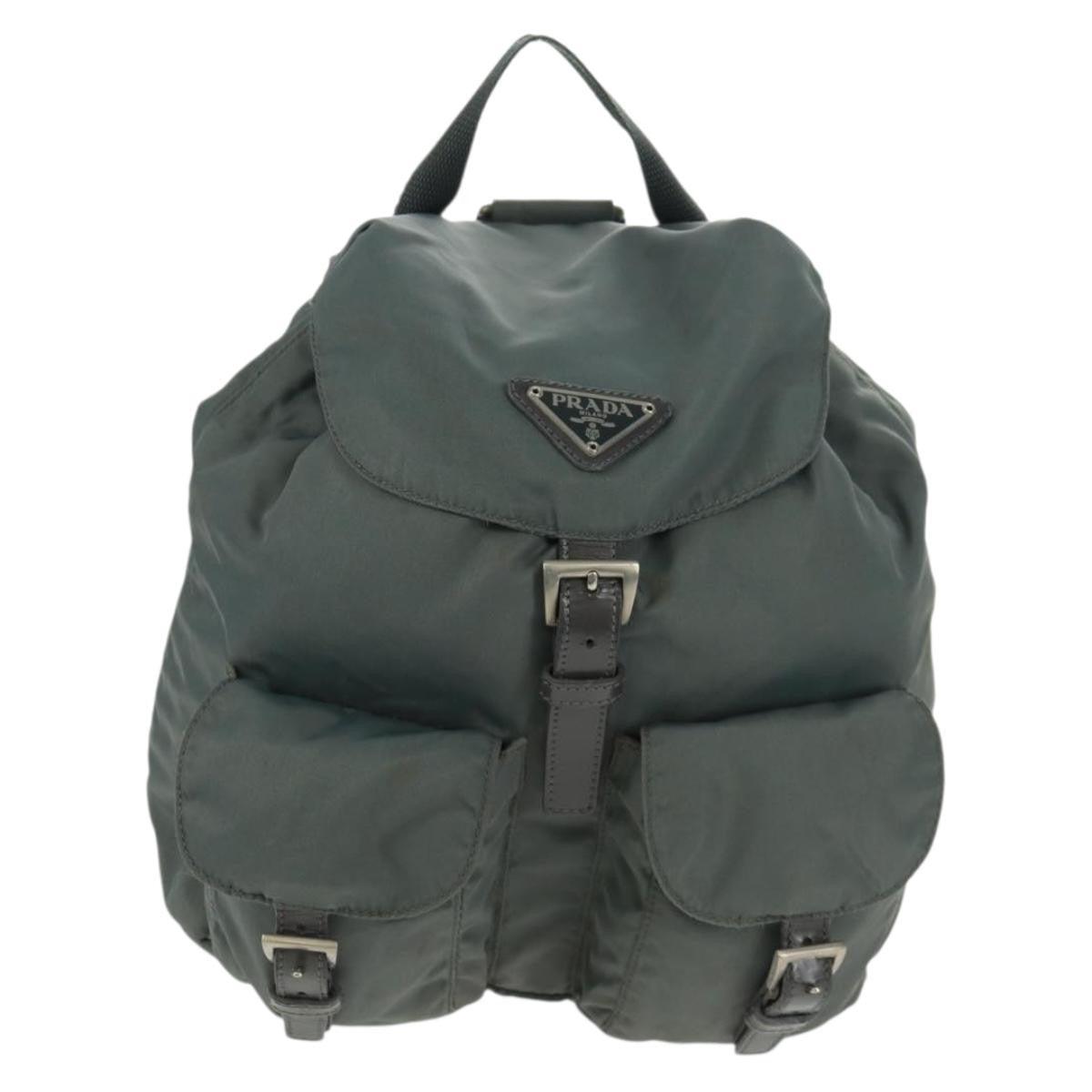 Prada Vela Double Front Pocket Backpack Tessuto with Saffiano Leather, GRAY, NYLON, Backpack