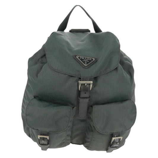Prada Vela Double Front Pocket Backpack Tessuto with Saffiano Leather, GRAY, NYLON, Backpack