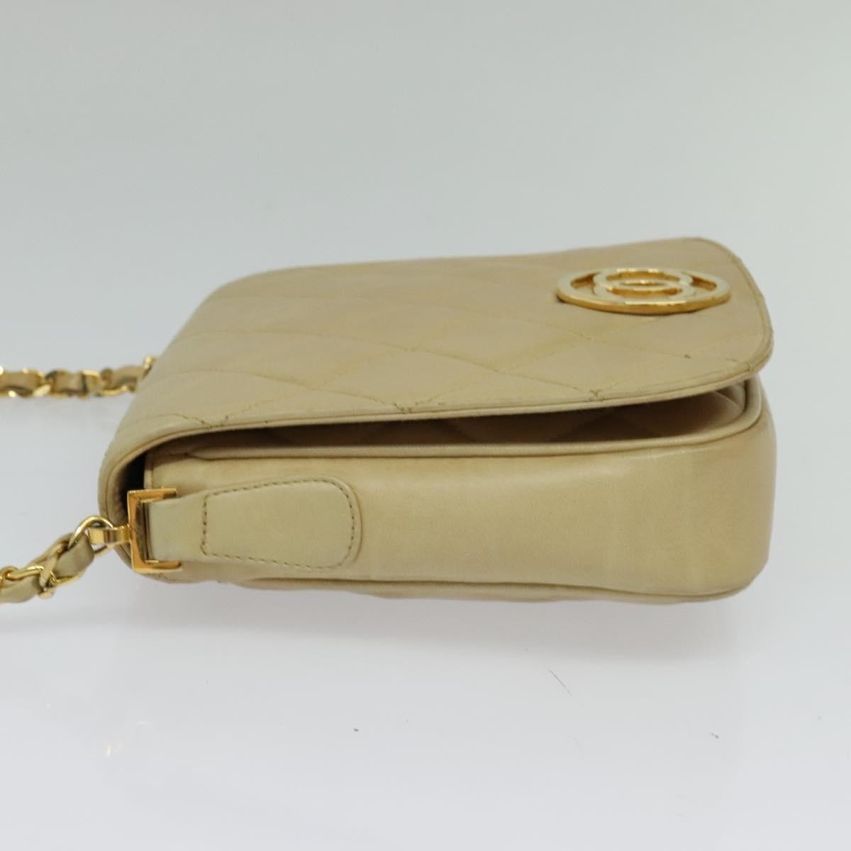 Chanel Logo Chain Shoulder Bag Leather, BEIGE, LEATHER, Shoulder bag