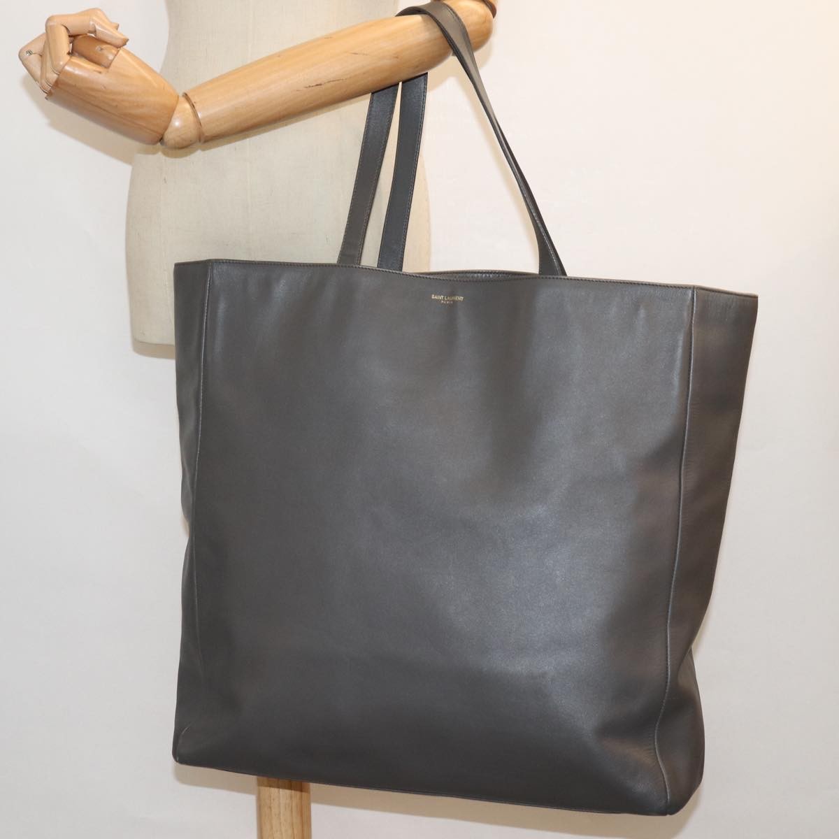 Saint Laurent Shopper Tote Leather, GRAY, LEATHER, Tote bag