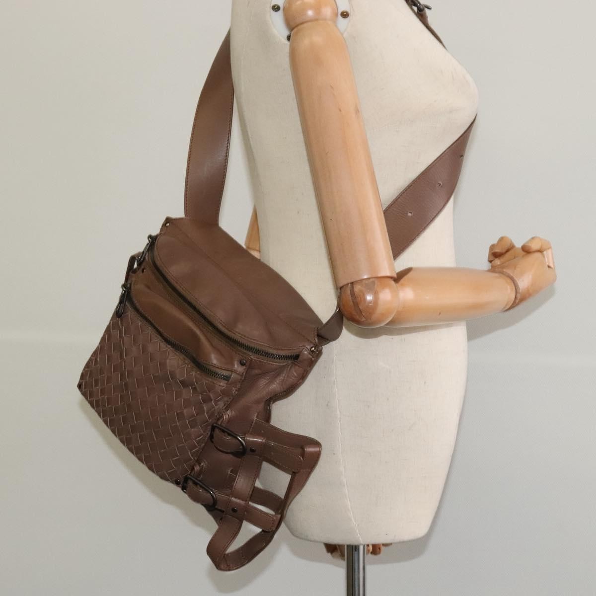 Bottega Veneta Zip Pocket Waist Bag Leather with Intrecciato, BROWN, LEATHER, Clutche & pouche