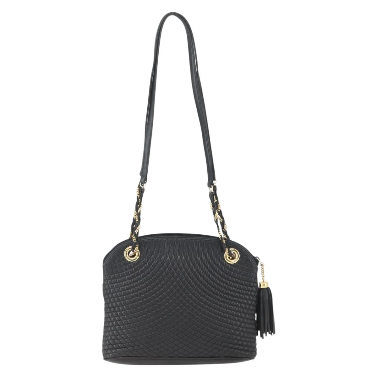 Bally Vintage Chain Shoulder Bag Quilted Leather, BLACK, LEATHER, Shoulder bag