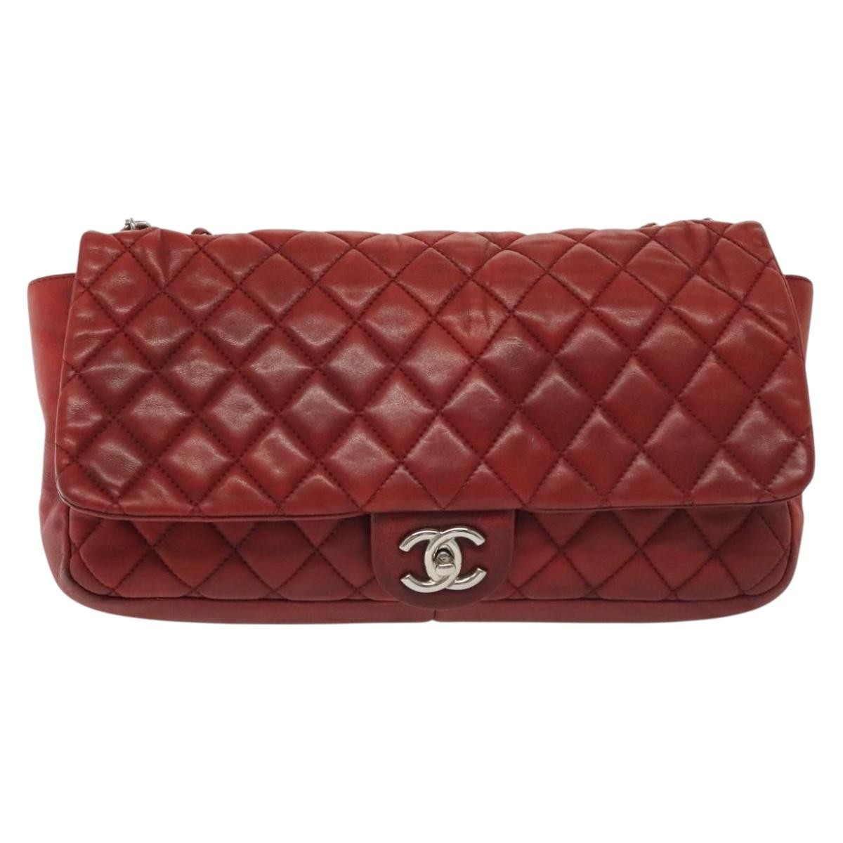 Chanel Now and Forever Flap Bag Quilted Lambskin, RED, LEATHER, Shoulder bag