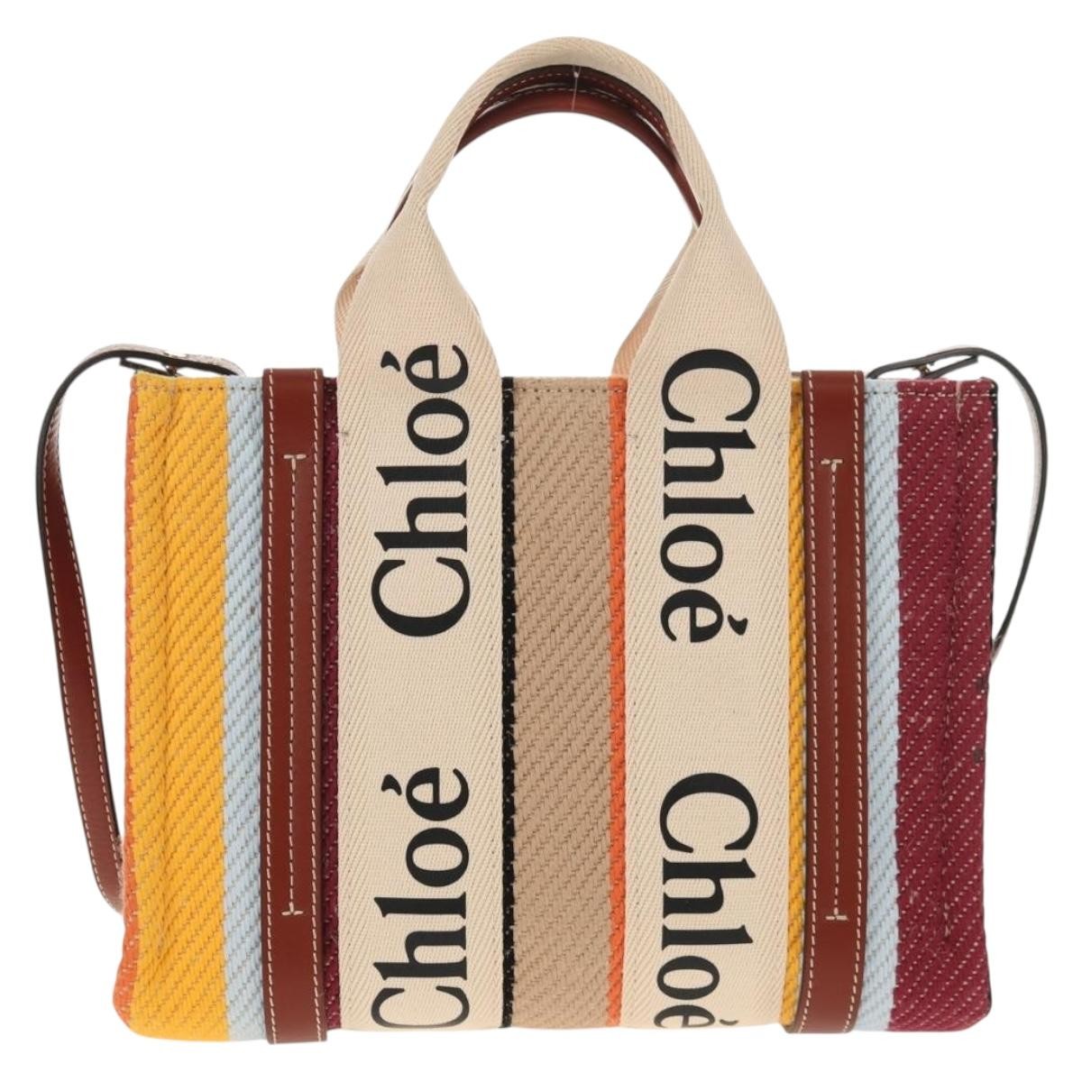 Chloe Woody Tote Canvas with Leather, MULTICOLOUR, CANVAS, Tote bag