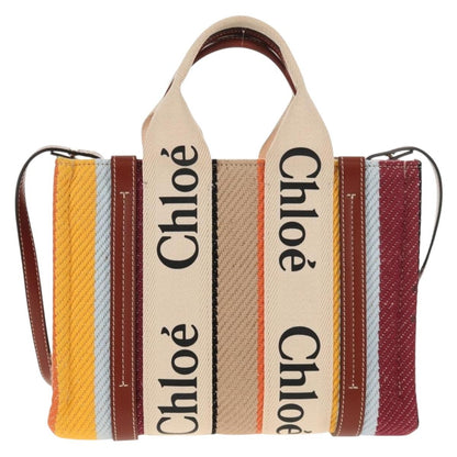Chloe Woody Tote Canvas with Leather, MULTICOLOUR, CANVAS, Tote bag