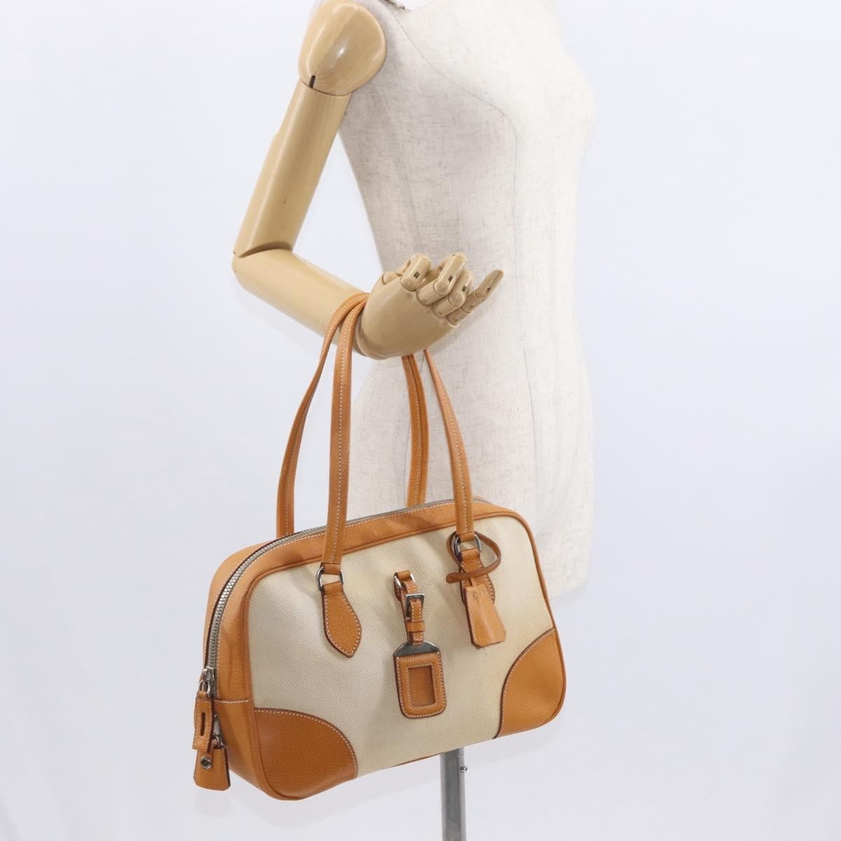 Prada Bowler Bag Canvas with Leather, BEIGE, CANVAS, Handbag