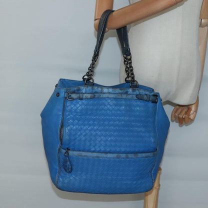 Bottega Veneta Belted Zip Chain Tote Intrecciato Nappa with Snakeskin, BLUE, LEATHER, Tote bag