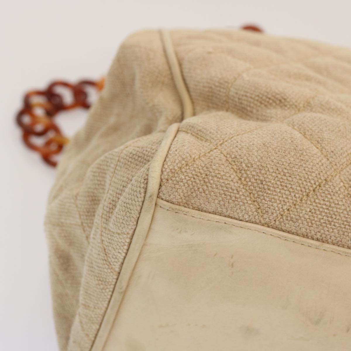 Chanel Resin Chain Handle Shoulder Bag Canvas, BEIGE, CANVAS, Shoulder bag