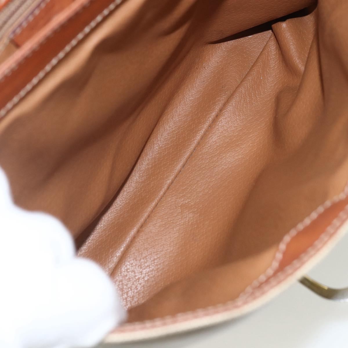 Celine Vintage Macadam Handbag Canvas and Leather, BEIGE, CANVAS, Handbag