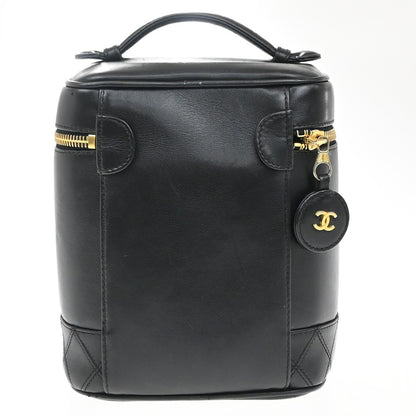 Chanel Vintage Cosmetic Case Leather, BLACK, LEATHER, Handbag
