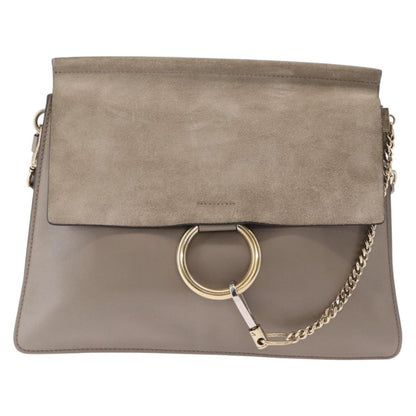 Chloe Faye Shoulder Bag Leather and Suede, BEIGE, SUEDE, Shoulder bag