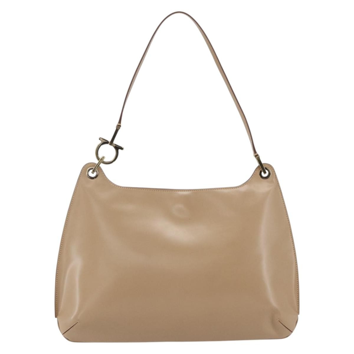 Salvatore Ferragamo Gancini Shoulder Bag Leather, BEIGE, LEATHER, Shoulder bag