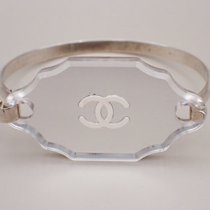 Chanel CC Logo Mirror Bangle Bracelet Metal and Plastic, SILVER, SILVER_PLATED, Bracelet