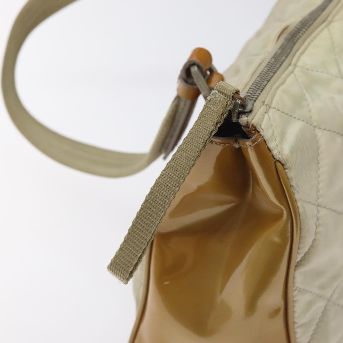 Prada Vintage Shoulder Bag Nylon and Patent Leather, BEIGE, NYLON, Shoulder bag