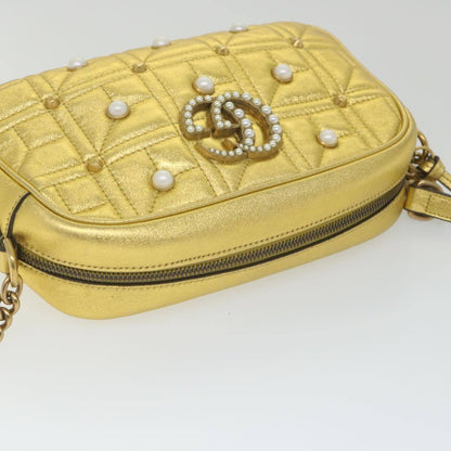 Gucci Pearly GG Marmont Shoulder Bag Embellished Matelasse Leather, GOLD, LEATHER, Shoulder bag