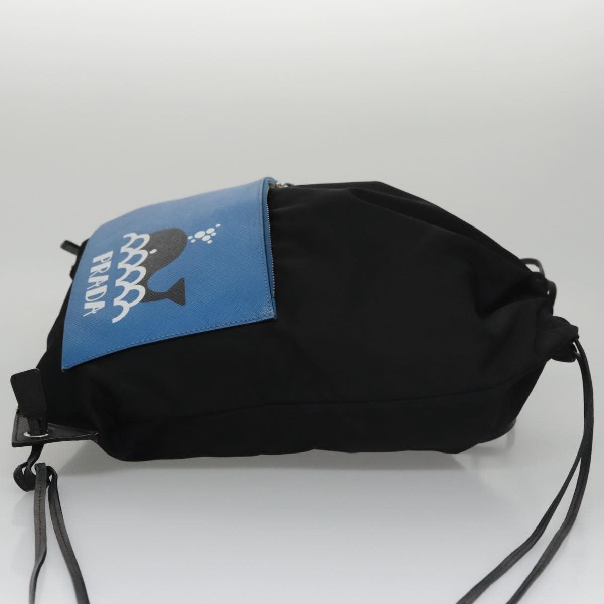 Prada Logo Drawstring Backpack Tessuto with Printed Saffiano, BLACK, NYLON, Backpack