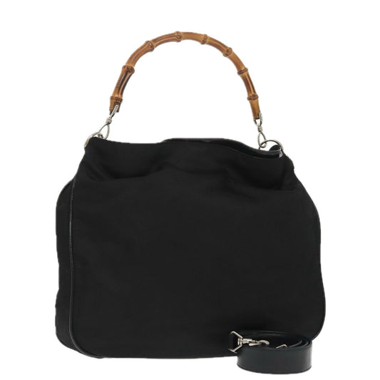 Gucci Vintage Bamboo Handle Open Hobo Nylon, Black, Nylon, Tote Bag