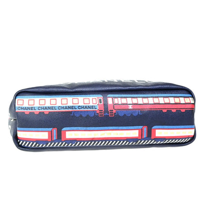 Chanel Le Train Tote Printed Coated Canvas, NAVY, CANVAS, Tote bag