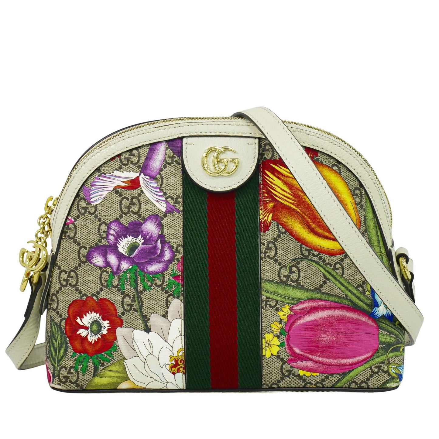 Gucci Ophidia Dome Shoulder Bag Flora GG Coated Canvas, BEIGE, CANVAS, Crossbody bag