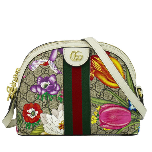 Gucci Ophidia Dome Shoulder Bag Flora GG Coated Canvas, BEIGE, CANVAS, Crossbody bag