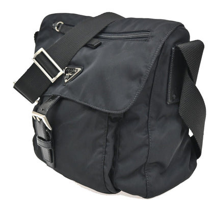 Prada Buckle Messenger Bag Tessuto, BLACK, NYLON, Shoulder bag