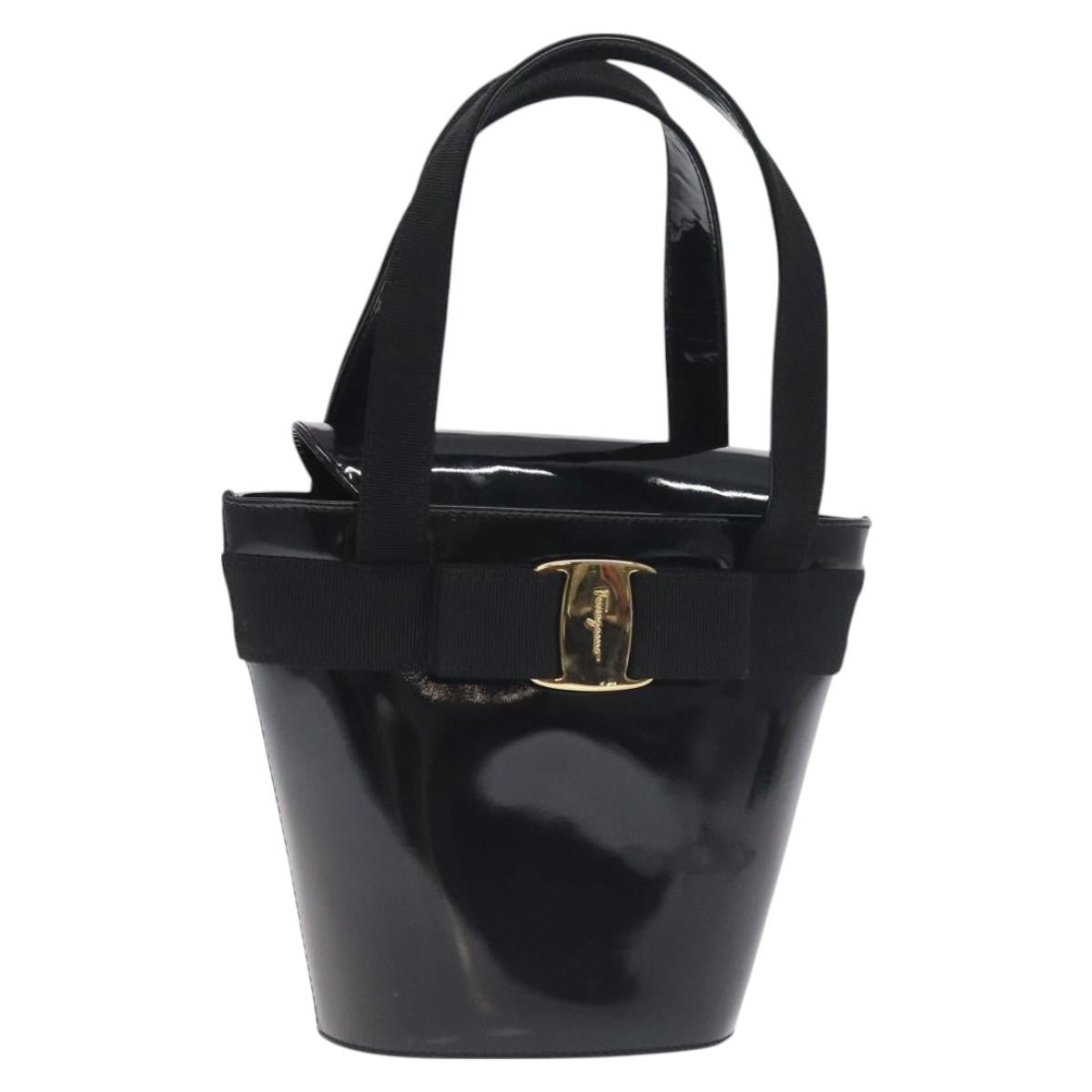 Salvatore Ferragamo Vara Bow Top Handle Bucket Bag Patent Leather, BLACK, PATENT_LEATHER, Handbag