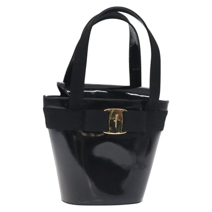 Salvatore Ferragamo Vara Bow Top Handle Bucket Bag Patent Leather, BLACK, PATENT_LEATHER, Handbag