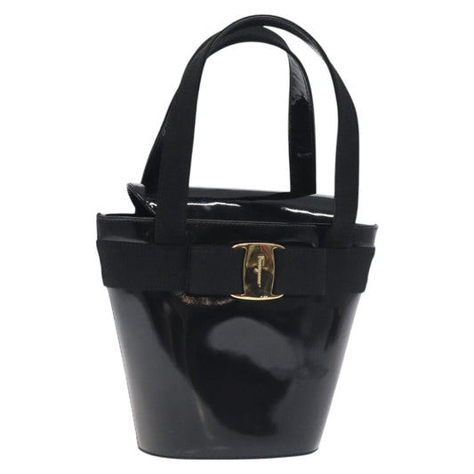 Salvatore Ferragamo Vara Bow Top Handle Bucket Bag Patent Leather, BLACK, PATENT_LEATHER, Handbag