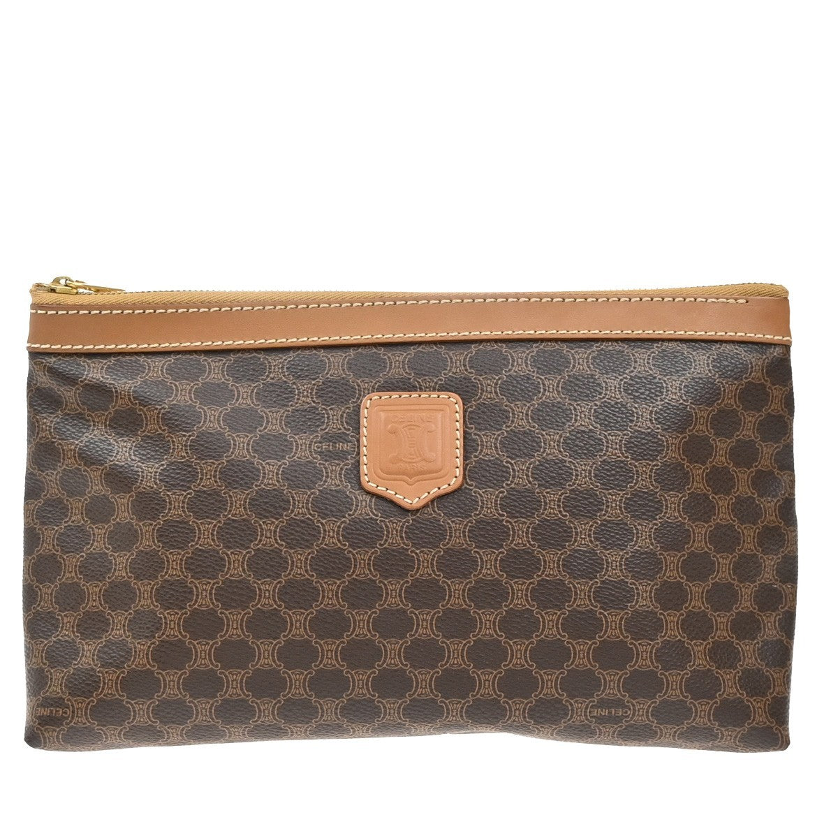 Celine Macadam Pochette Canvas and Leather, BROWN, CANVAS, Clutche & pouche
