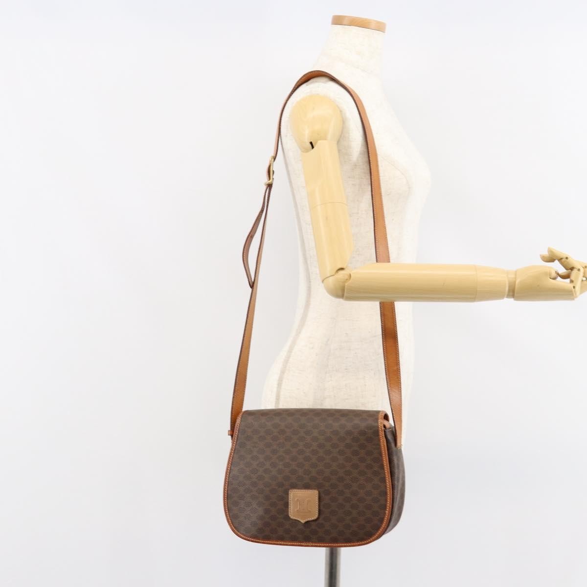 Celine Macadam Shoulder Bag PVC Leather, BROWN, CANVAS, Shoulder bag