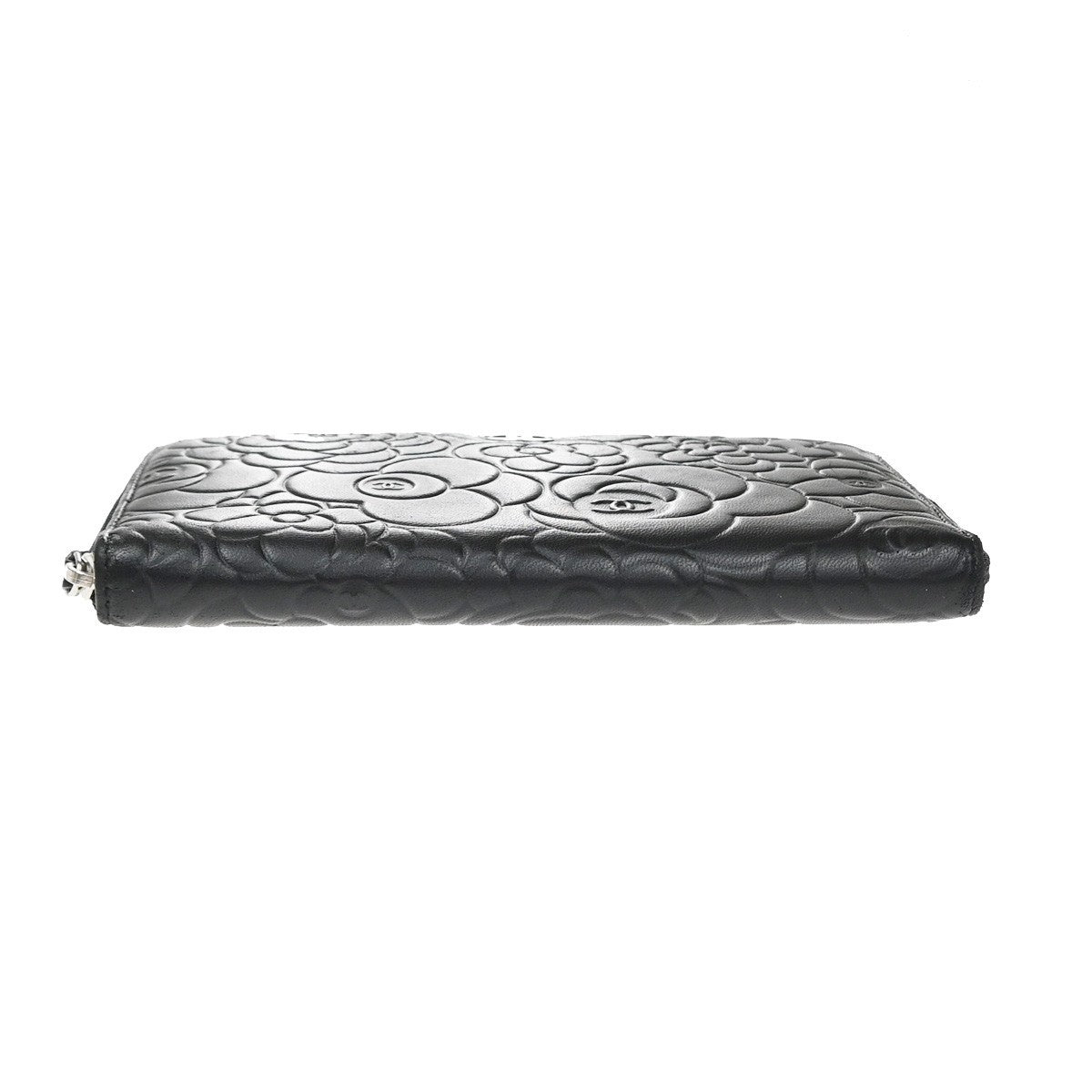 Chanel Camellia Zip Around Organizer Leather, Black, Leather, Wallet