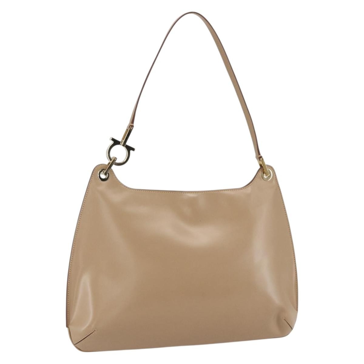 Salvatore Ferragamo Gancini Shoulder Bag Leather, BEIGE, LEATHER, Shoulder bag