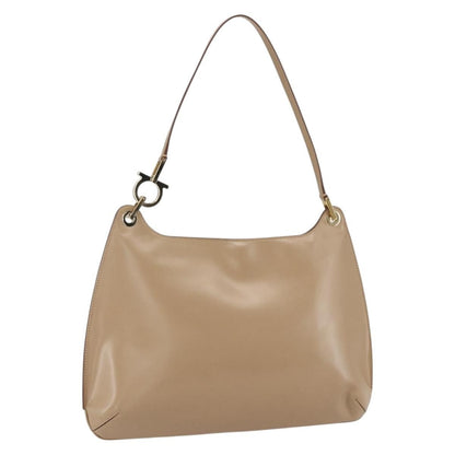 Salvatore Ferragamo Gancini Shoulder Bag Leather, BEIGE, LEATHER, Shoulder bag