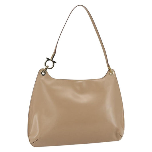 Salvatore Ferragamo Gancini Shoulder Bag Leather, BEIGE, LEATHER, Shoulder bag