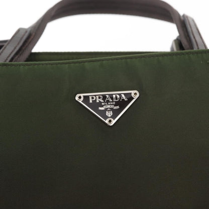 Prada Logo Shopping Tote Canvas with Leather, KHAKI, NYLON, Handbag