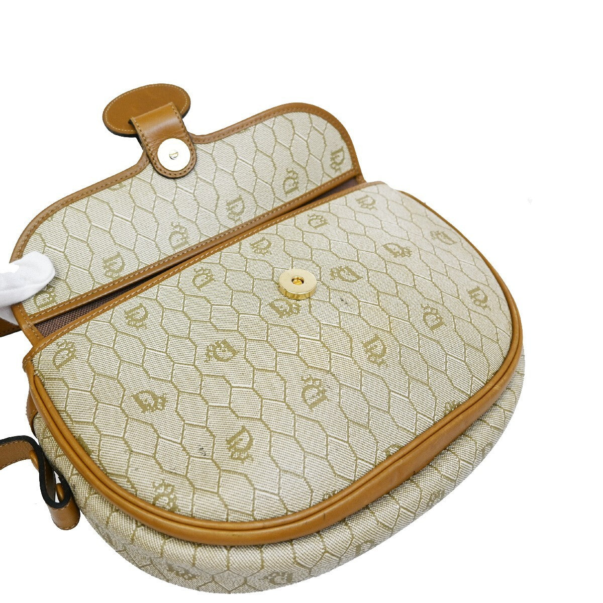 Christian Dior Vintage Honeycomb Flap Crossbody Bag Coated Canvas, BROWN, CANVAS, Crossbody bag