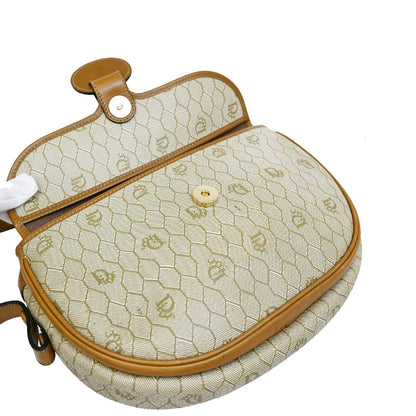 Christian Dior Vintage Honeycomb Flap Crossbody Bag Coated Canvas, BROWN, CANVAS, Crossbody bag