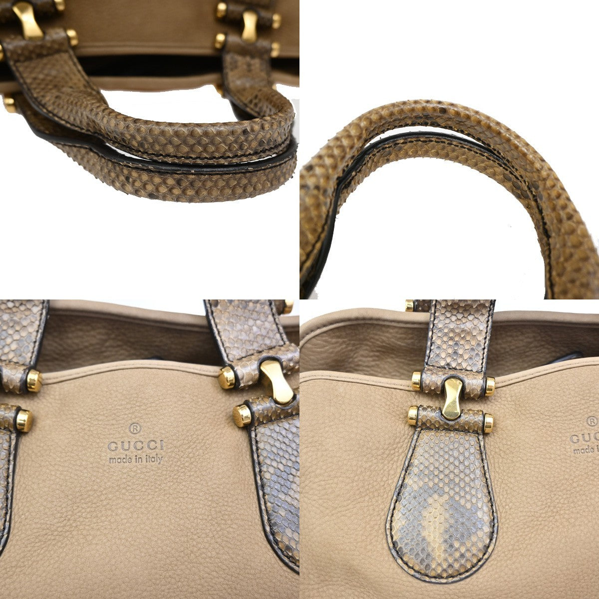 Gucci Twice Satchel Nubuck with Python, BROWN, SUEDE, Handbag