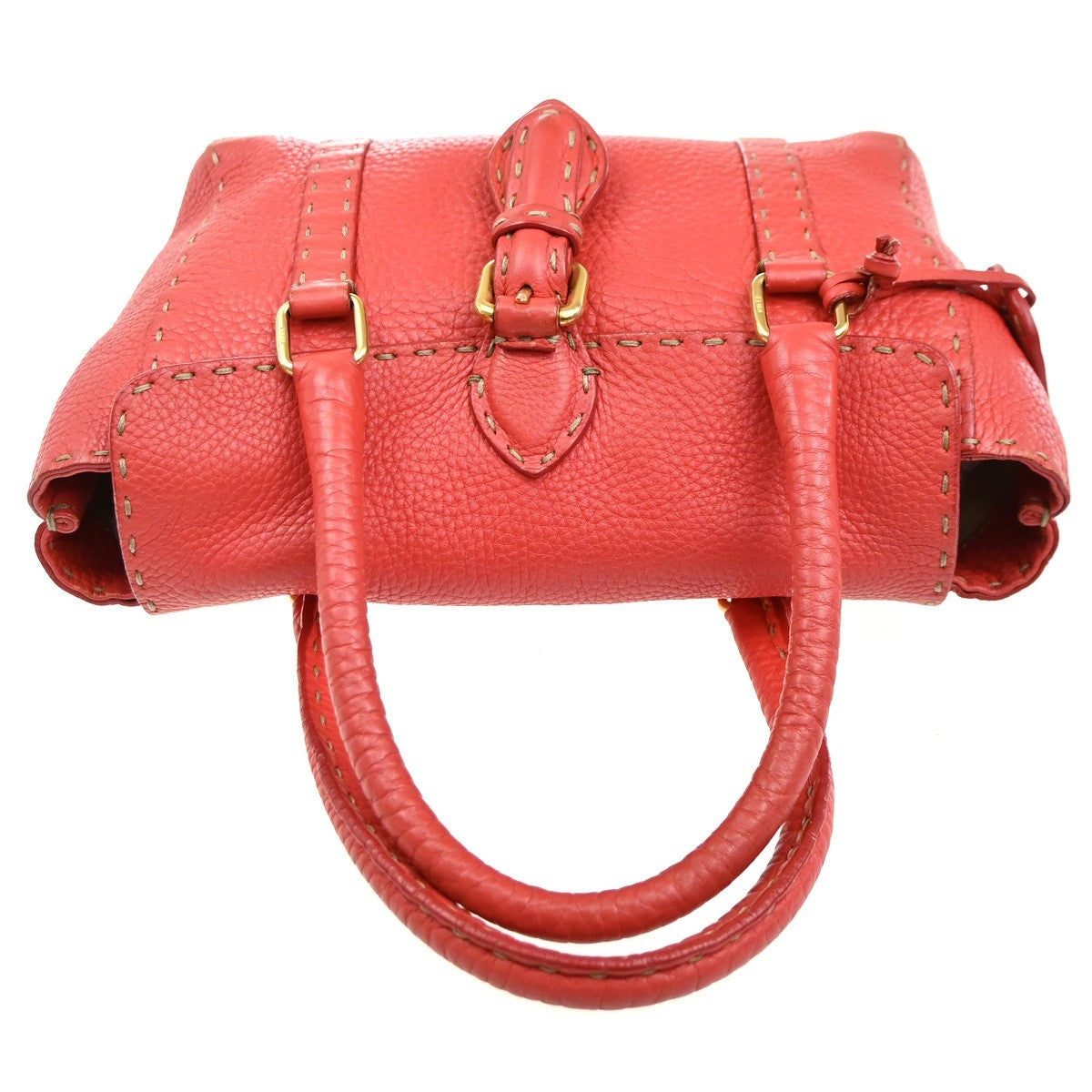 Fendi Selleria Linda Satchel Pebbled Leather, RED, LEATHER, Handbag